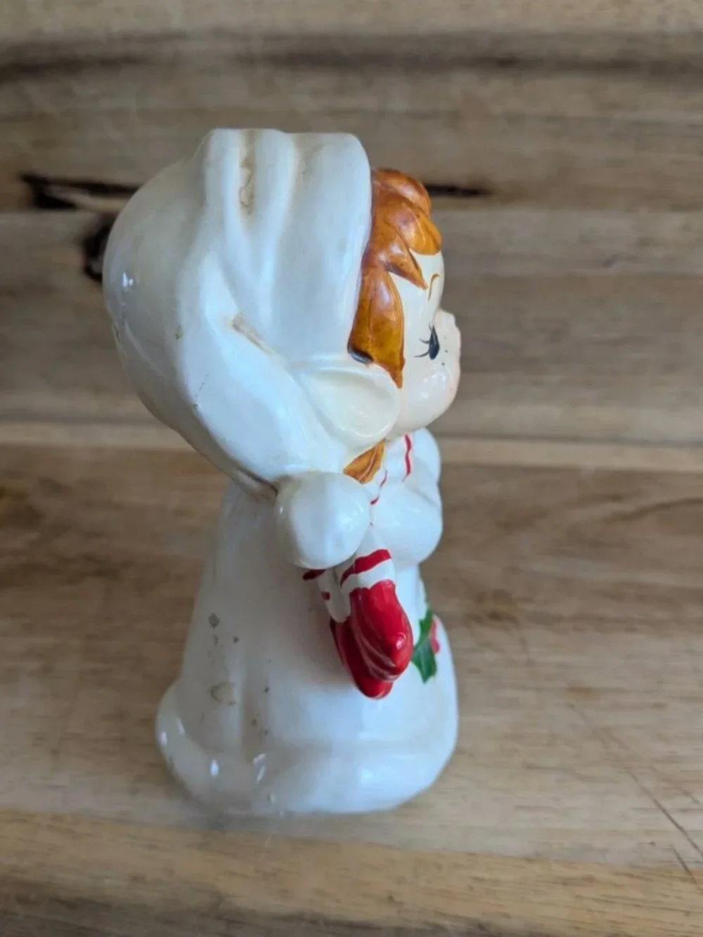 Girl Elf Playing Harp Ceramic Christmas Coin Bank Vintage Figure Whimsical 5